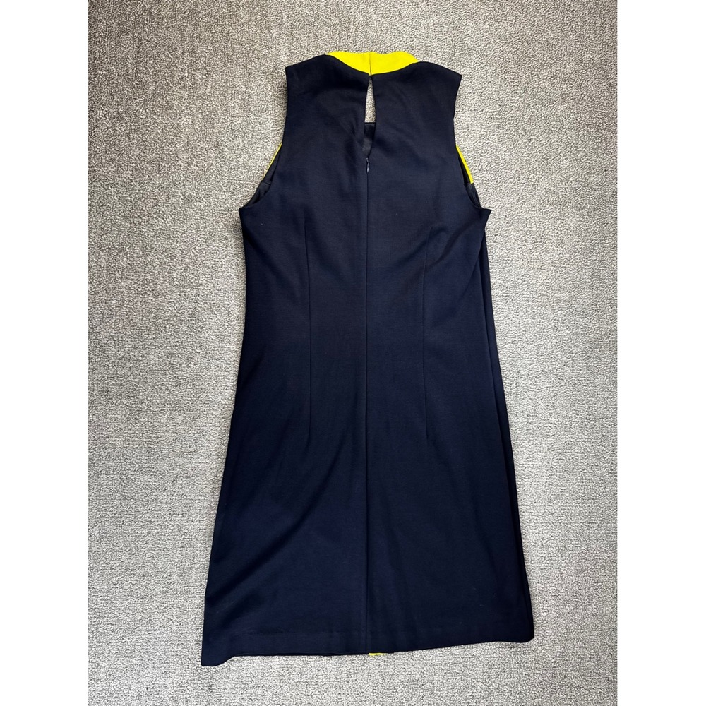 Milly of New York Dress Small Navy Blue Yellow Geometric Mod Shift Retro Chic - Picture 2 of 10